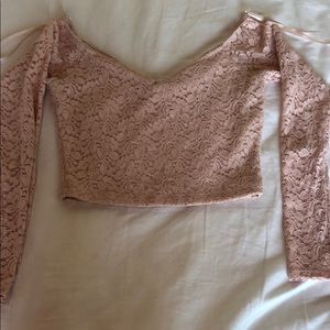 Pink lace long sleeve crop top